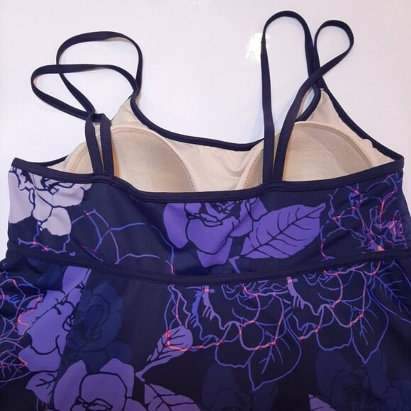 Beach Belle Floral Swimdress Babydoll Double Strap Tank One Piece Swimsuit - Picture 8 of 12